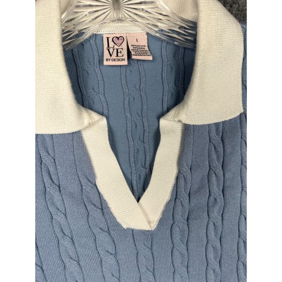 🍁Preppy V-Neck Sweater Pale Blue with Cream Collar - Picture 4 of 5